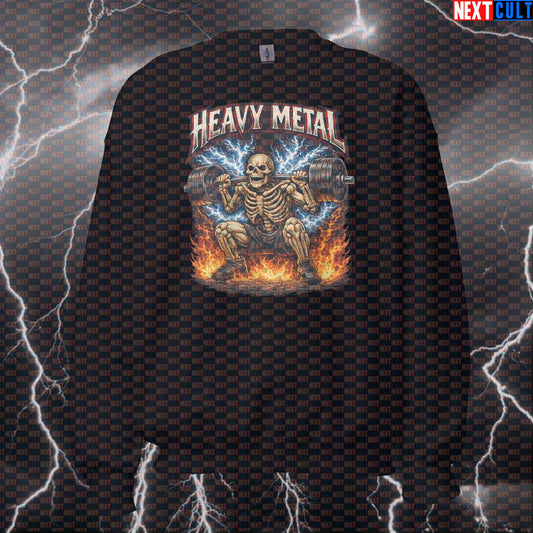 Heavy Metal Squats Funny Gym Sweatshirt Skeleton Leg Day Crewneck for Lifters Sweatshirts Bodybuilding Fitness Gym Leg Day Powerlifting Pump Cover Rock Music Workout Next Cult Brand