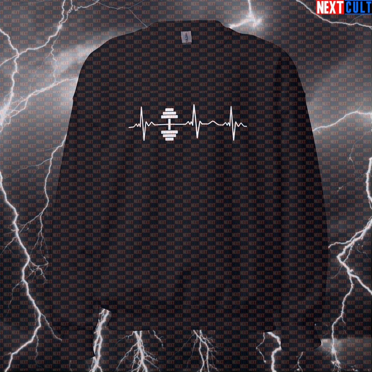 Dumbbell Heartbeat Funny Gym Sweatshirt Crewneck Pump Cover Pullover Sweater for Lifters Workout Fans Sweatshirts Next Cult Brand