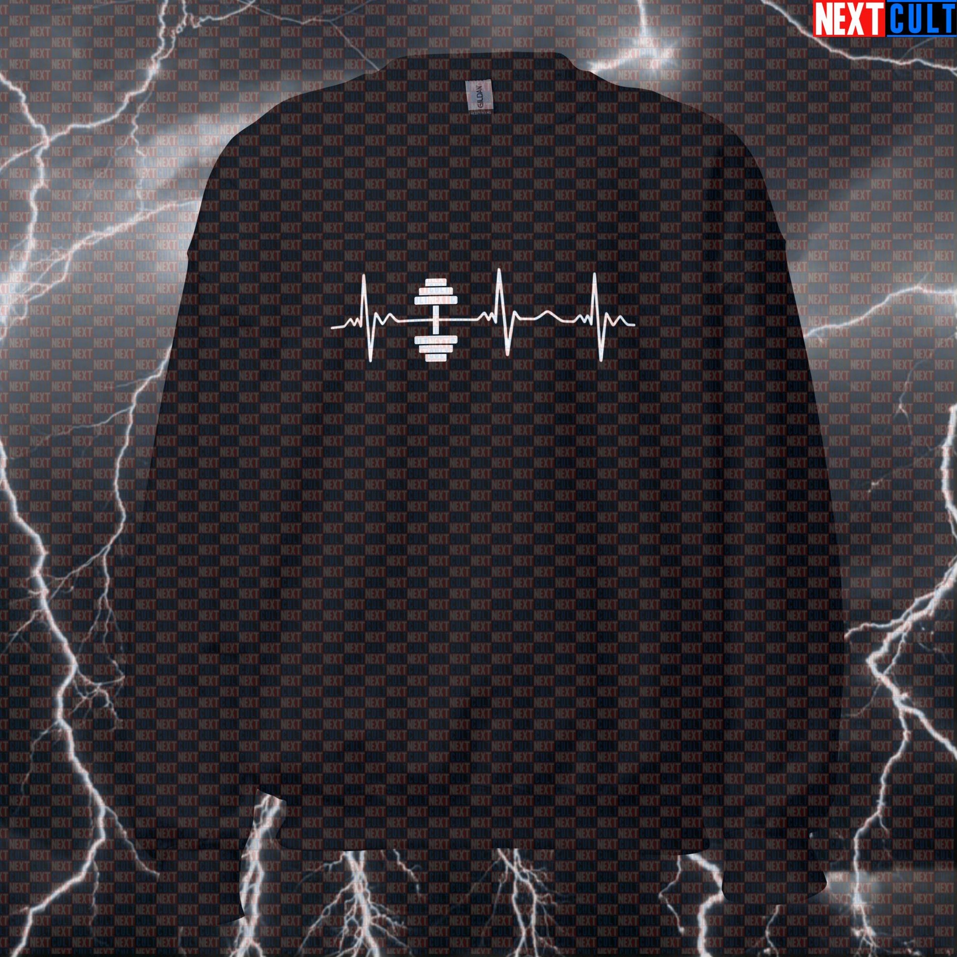 Dumbbell Heartbeat Funny Gym Sweatshirt Crewneck Pump Cover Pullover Sweater for Lifters Workout Fans Sweatshirts Next Cult Brand