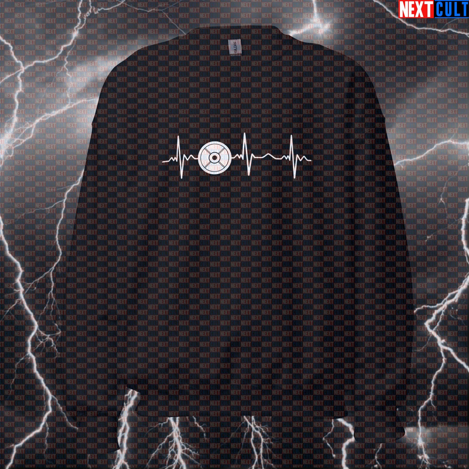 Weight Plate Heartbeat Funny Gym Sweatshirt Crewneck Pump Cover Pullover Sweater for Lifters Workout Fans Sweatshirts Bodybuilding Fitness Gym Powerlifting Pump Cover Workout Next Cult Brand