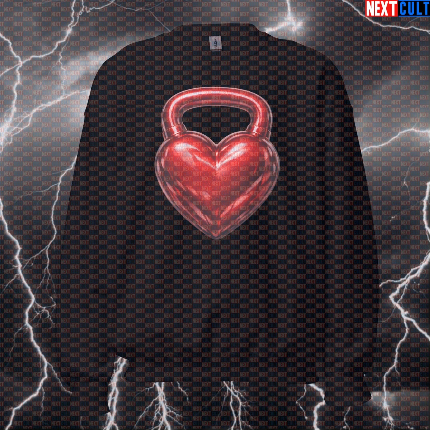 Heart Shaped Kettlebell Valentine’s Day Gym Sweatshirt for Kettlebell Lovers, Fitness Couples, and Funny Lifting Memes Sweatshirts Fitness Gym Kettlebell Pump Cover Valentine's Day Workout Next Cult Brand