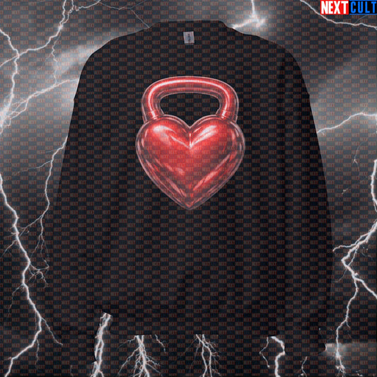 Heart Shaped Kettlebell Valentine’s Day Gym Sweatshirt for Kettlebell Lovers, Fitness Couples, and Funny Lifting Memes Sweatshirts Fitness Gym Kettlebell Pump Cover Valentine's Day Workout Next Cult Brand