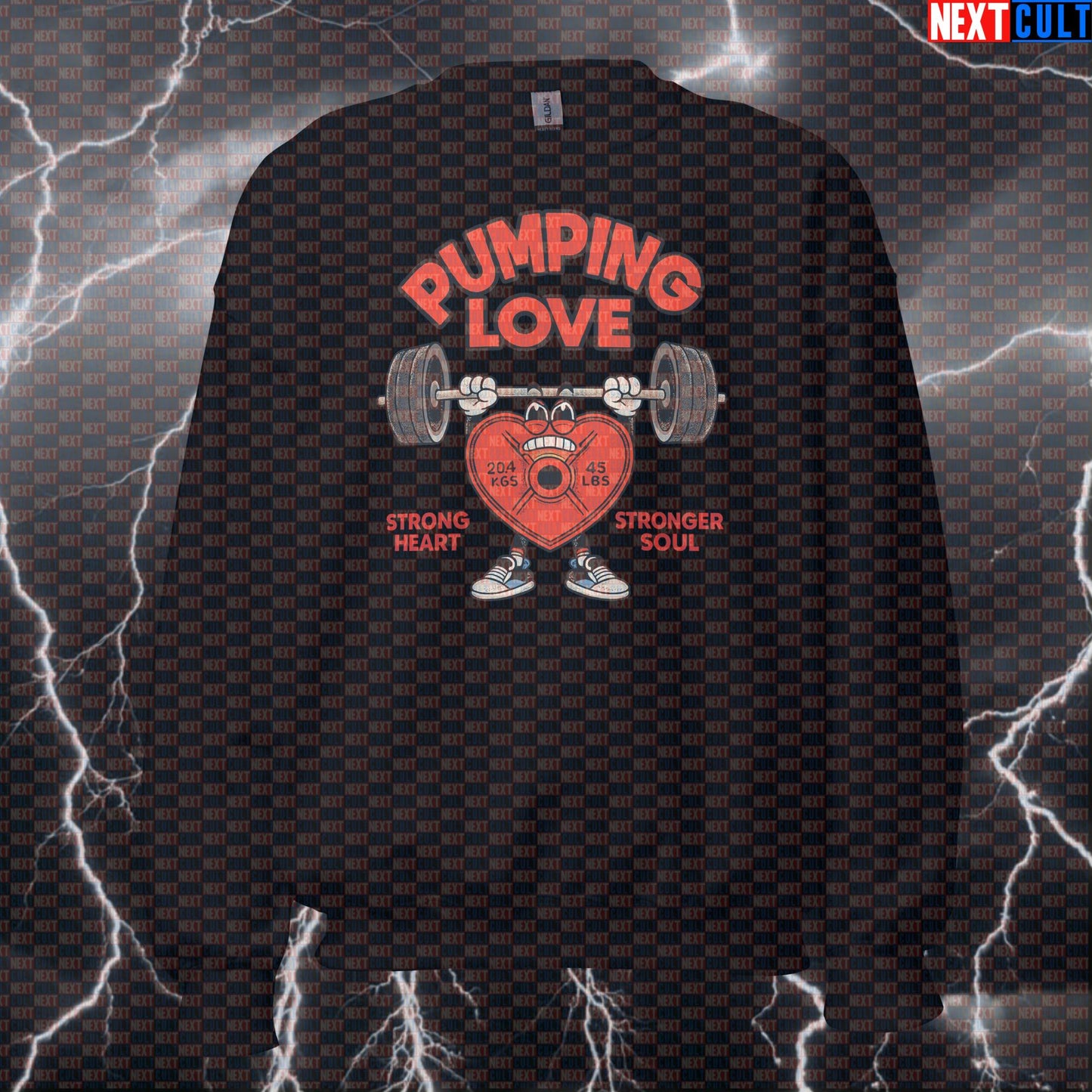 Pumping Love Strong Heart Stronger Soul Valentine’s Day Gym Sweatshirt for Lifters Who Love Heavy Weight Plates Sweatshirts Bodybuilding Fitness Gym Powerlifting Pump Cover Valentine's Day Workout Next Cult Brand