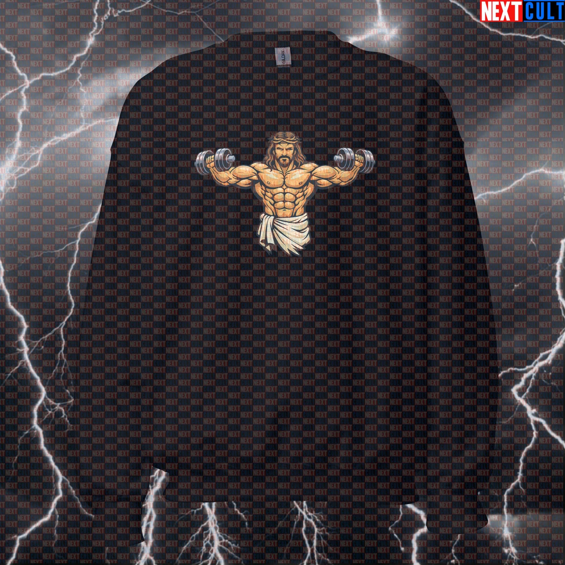 Jesus Christ Lateral Raises Funny Gym Sweatshirt for Easter Fitness Bodybuilding Powerlifting Bodybuilding Easter Fitness Gym Jesus Pump Cover Workout Next Cult Brand