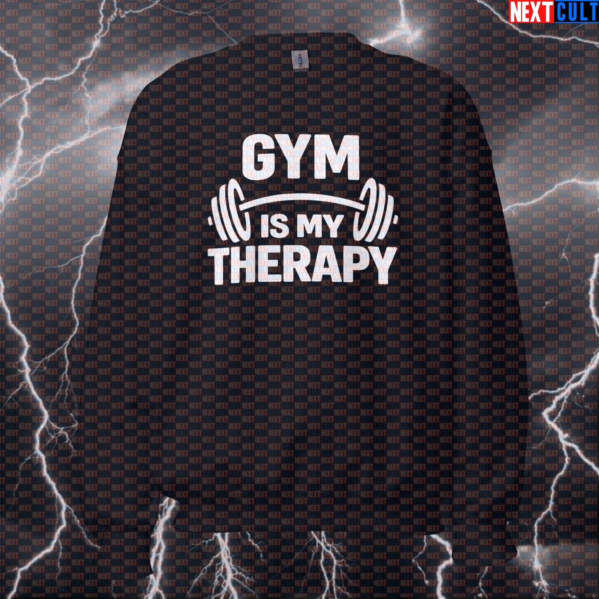 Gym Is My Therapy Funny Gym Sweatshirt Crewneck Pump Cover Pullover Sweater for Lifters Workout Fans Bodybuilding Fitness Gym Powerlifting Pump Cover Workout Next Cult Brand