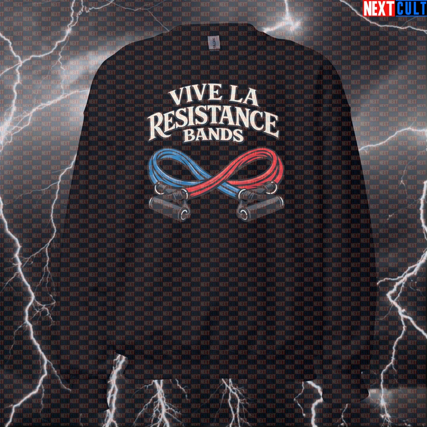 Vive La Resistance Bands Funny Gym Sweatshirt – Resistance Bands Warmup Mobility Rehab Fitness Revolution Crewneck Fitness Functional Fitness Gym Pump Cover Workout Next Cult Brand