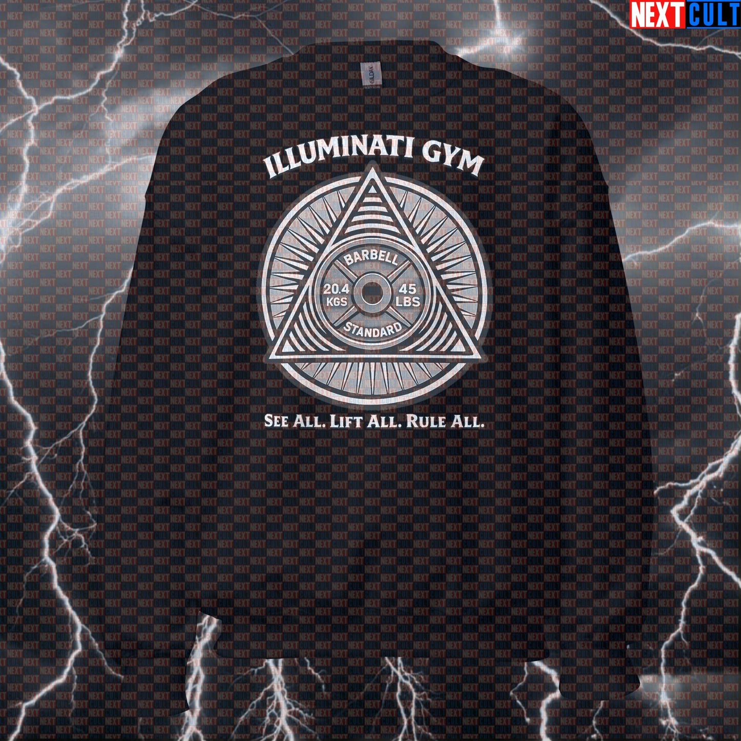 Gym Illuminati See All Lift All Rule All Funny Gym Sweatshirt Secret Society Meme New Gym Order Crewneck Pullover Sweatshirts Next Cult Brand