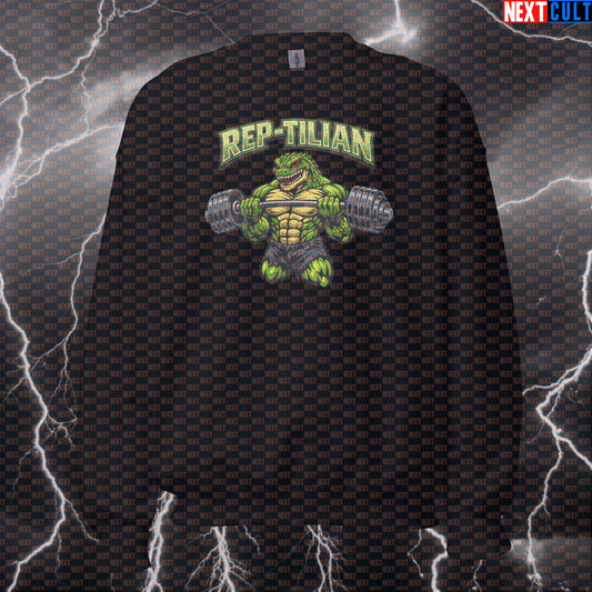 Rep-Tilian Funny Gym Sweatshirt Reptile Reptilian Lifting Meme Workout Sweatshirt Bodybuilding Powerlifting Crewneck Sweatshirts Next Cult Brand