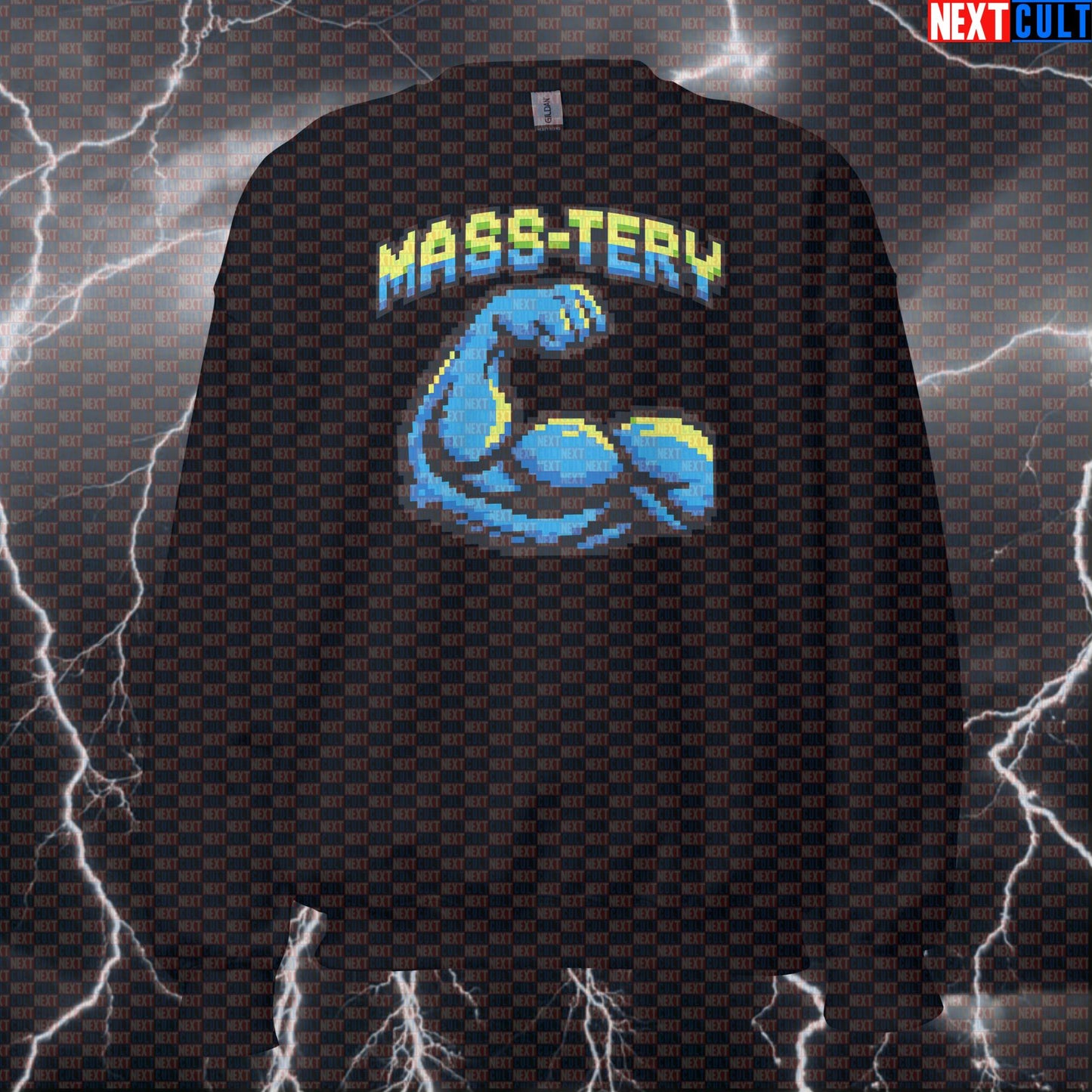 Mass-Tery Massive Gamer Funny Gym Sweatshirt Gym Nerd Gaming Meme Bodybuilding Powerlifting Workout Sweatshirt Crewneck Bodybuilding Fitness Gym Pump Cover Video Games Workout Next Cult Brand