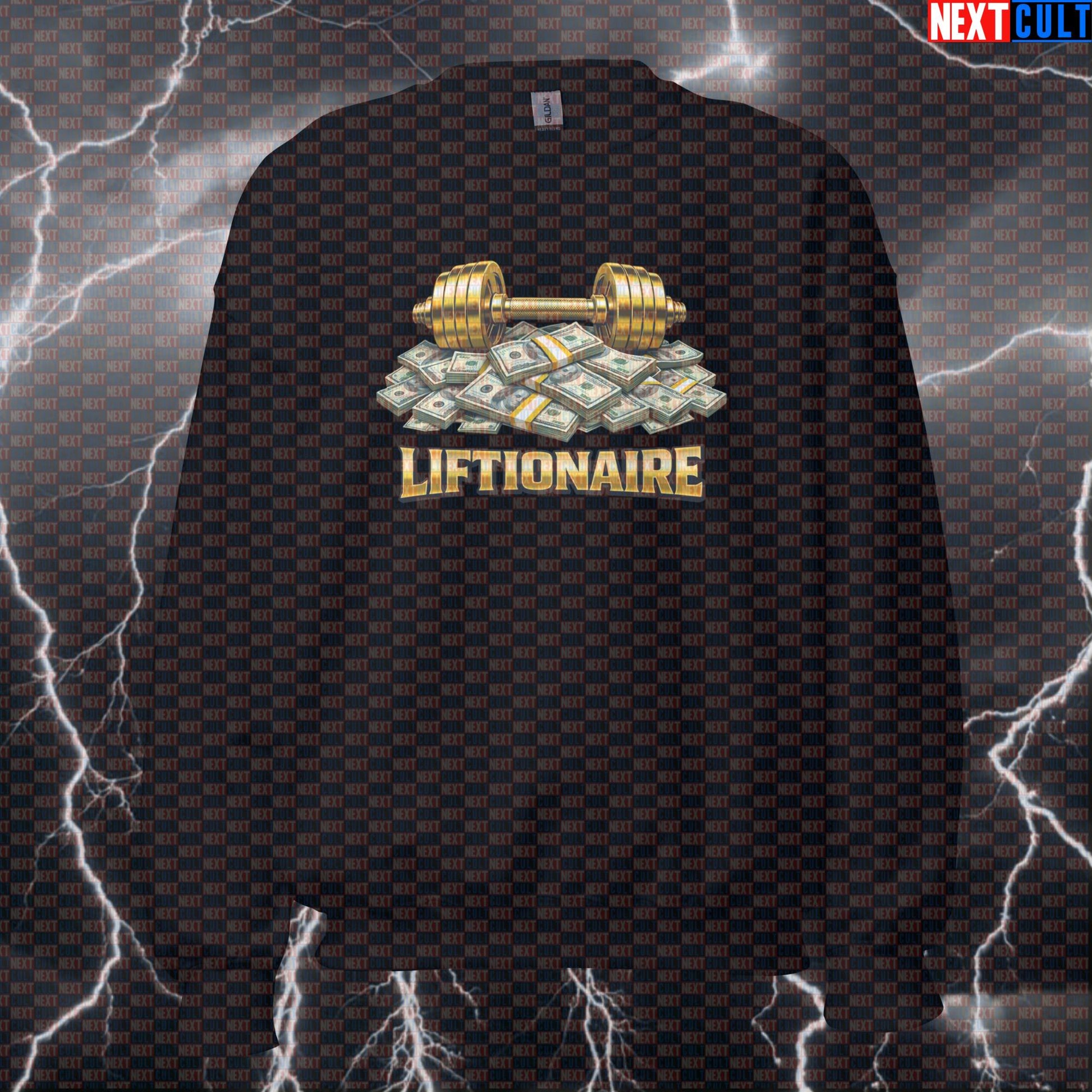 Liftionaire Funny Gym Sweatshirt Money Barbell Meme Workout Sweatshirt Bodybuilding Fitness Pullover Sweatshirts Next Cult Brand