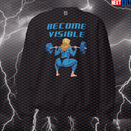 Become Visible Funny Gym Sweatshirt Crewneck Pump Cover Pullover Sweater for Lifters Fantastic 4 Fans Bodybuilding Fantastic 4 Films Fitness Gym Leg Day Powerlifting Pump Cover Superheroes Workout Next Cult Brand