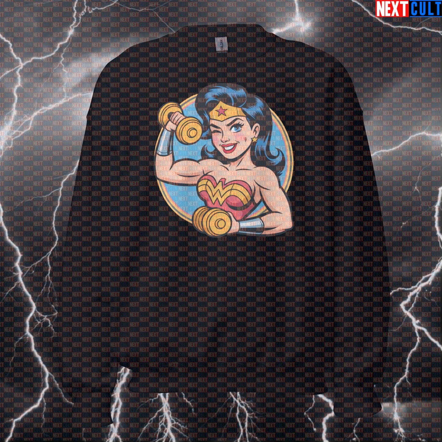 Funny Wonder Woman Gym Sweatshirt Crewneck Pump Cover Pullover Sweater for Superhero Workout Fans Sweatshirts Next Cult Brand