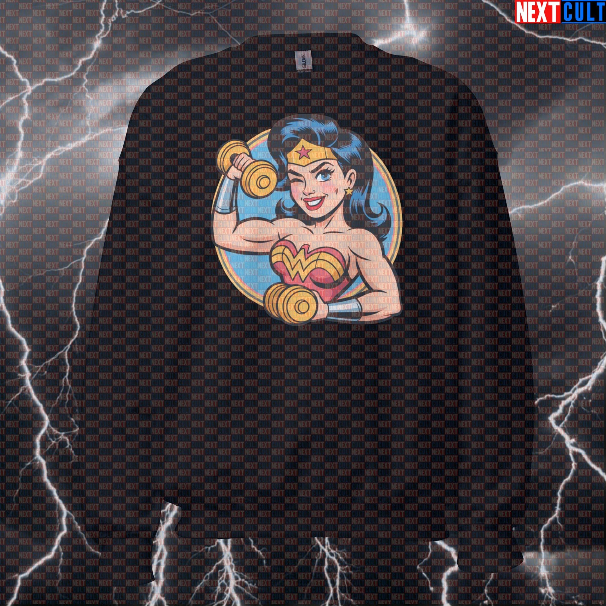 Funny Wonder Woman Gym Sweatshirt Crewneck Pump Cover Pullover Sweater for Superhero Workout Fans Sweatshirts Next Cult Brand