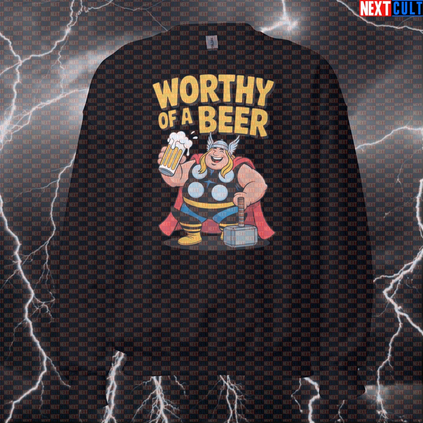 Worthy of a Beer Funny Gym Sweatshirt Thor Workout Crewneck Pump Cover Pullover Sweater for Lifters Beer Lovers Sweatshirts Next Cult Brand