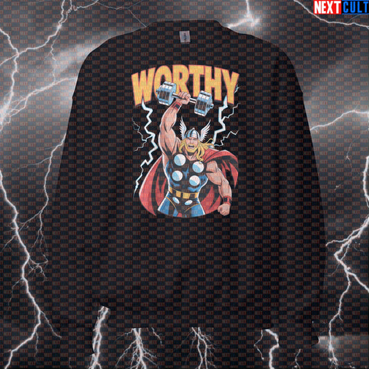 Worthy Gym Hero Thor Funny Gym Sweatshirt Crewneck Pump Cover Pullover Sweater for Lifters Workout Gymbro Comic Fans Sweatshirts Next Cult Brand