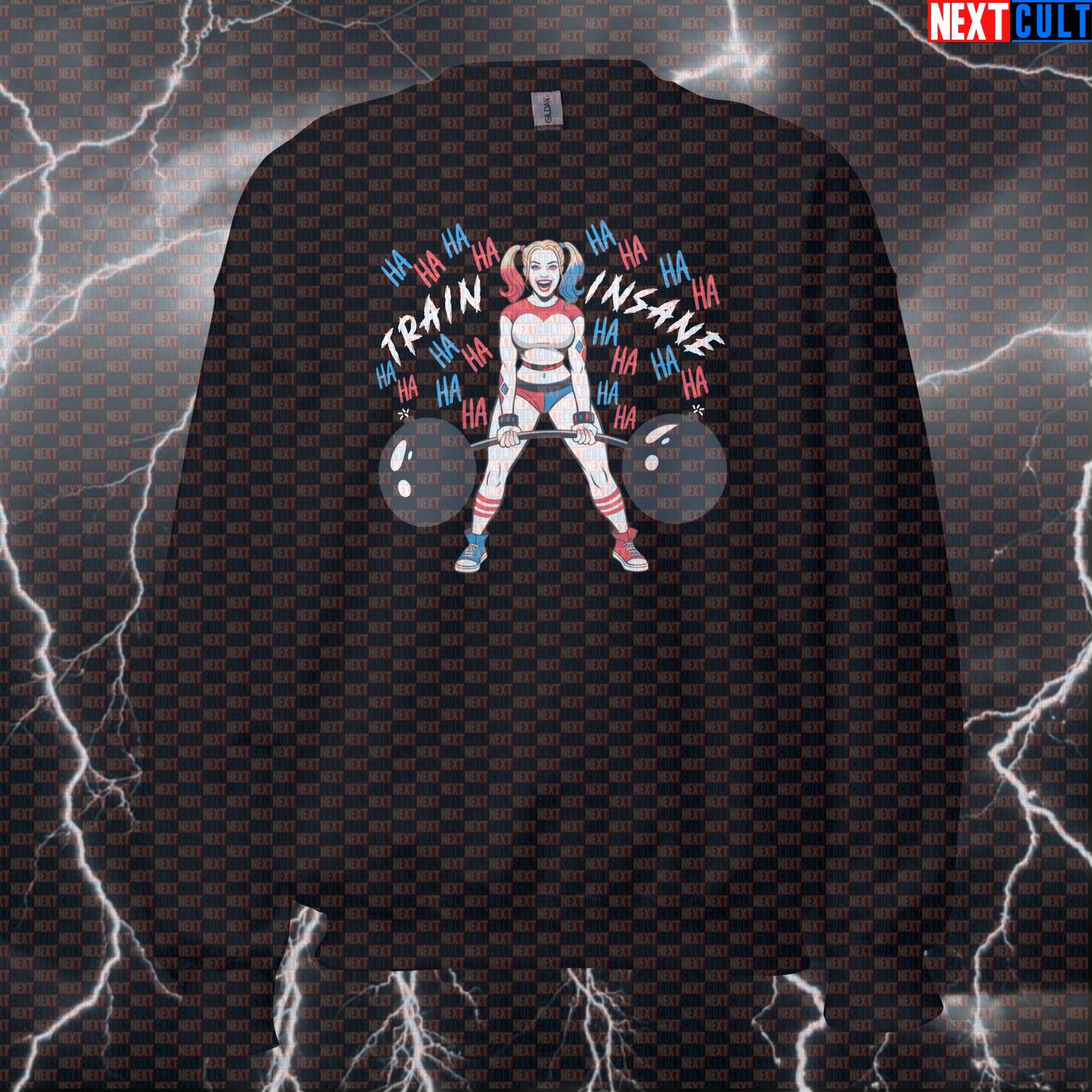 Train Insane Harley Quinn Funny Gym Sweatshirt Crewneck Pump Cover Pullover Sweater for Lifters Gymbros Workout Fans Bodybuilding Films Fitness Gym Harley Quinn Leg Day Powerlifting Pump Cover Superheroes Workout Next Cult Brand