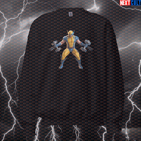 Wolverine Flex Funny Gym Sweatshirt Crewneck Pump Cover Pullover Sweater for Lifters X-Men Comic Gymbro Workout Fans Sweatshirts Bodybuilding Films Fitness Gym Pump Cover Superheroes Wolverine Workout X-Men Next Cult Brand