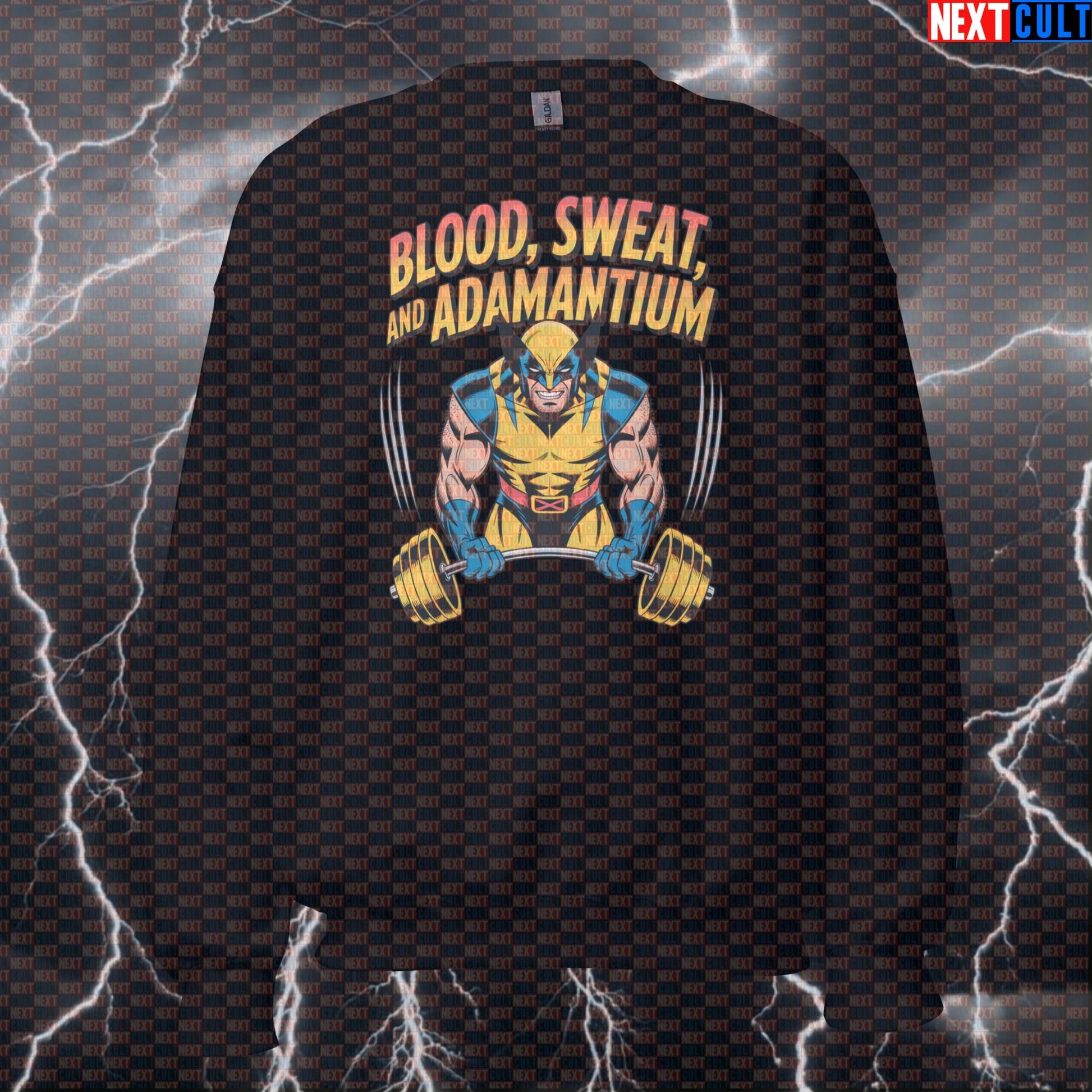 Blood Sweat Adamantium Funny Gym Sweatshirt Crewneck Pump Cover Pullover Sweater for Lifters X-Men Wolverine Fans Sweatshirts Next Cult Brand