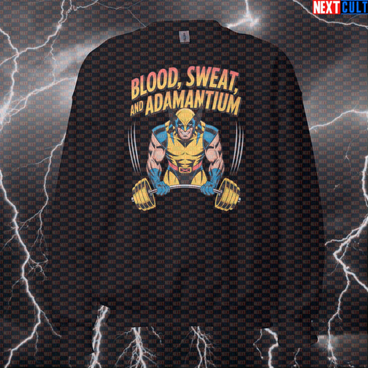 Blood Sweat Adamantium Funny Gym Sweatshirt Crewneck Pump Cover Pullover Sweater for Lifters X-Men Wolverine Fans Sweatshirts Next Cult Brand
