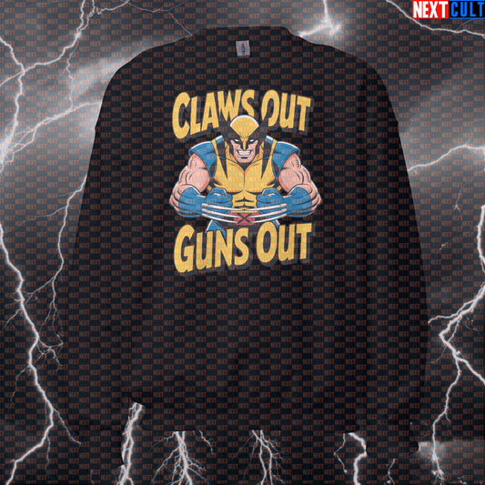 Claws Out Guns Out Wolverine Funny Gym Sweatshirt Crewneck Pump Cover Pullover Sweater for X-Men Fans and Lifters Sweatshirts Next Cult Brand