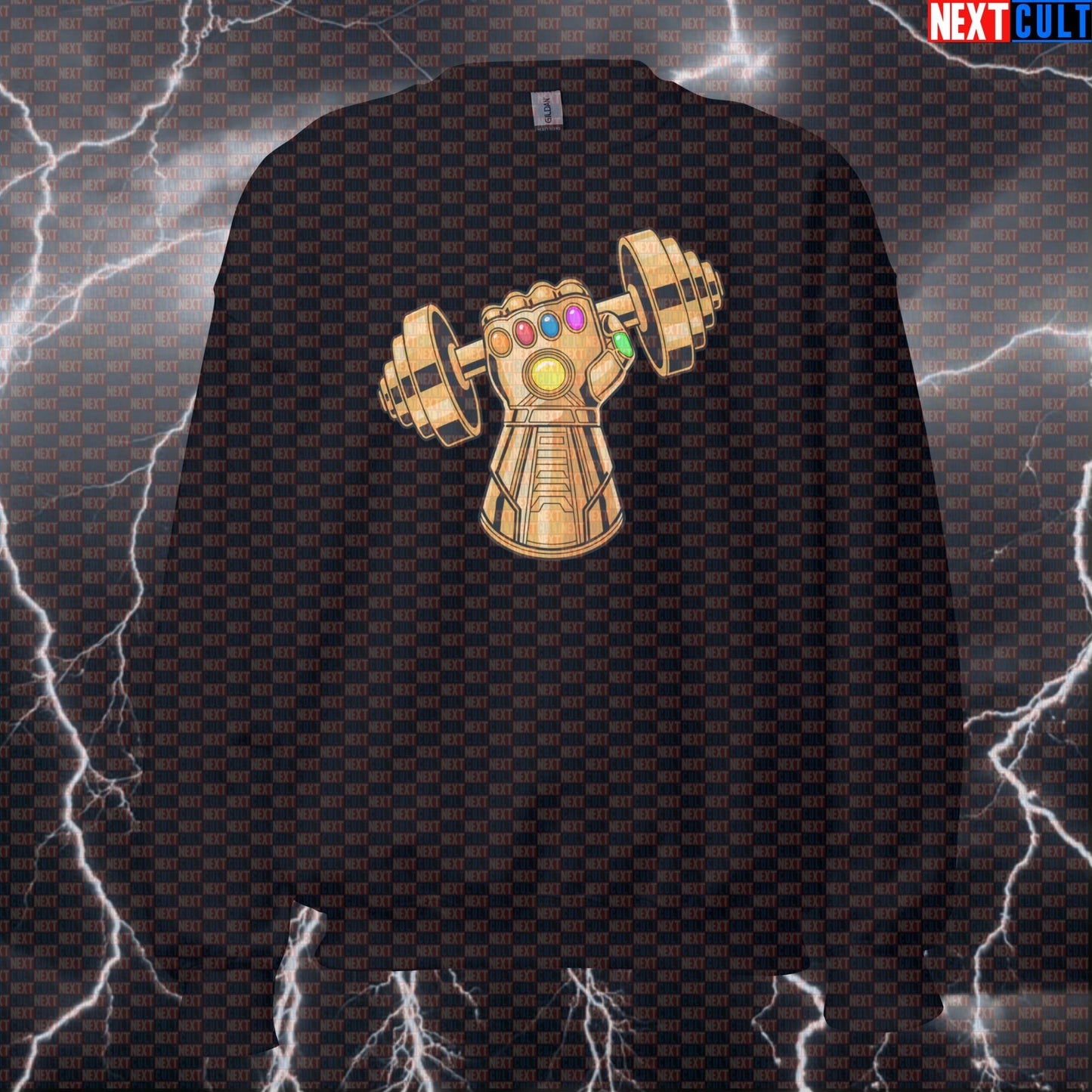 Dumbbell Gauntlet Funny Gym Sweatshirt Crewneck Pump Cover Pullover Sweater for Lifters Thanos Infinity Gauntlet Fans Sweatshirts Next Cult Brand