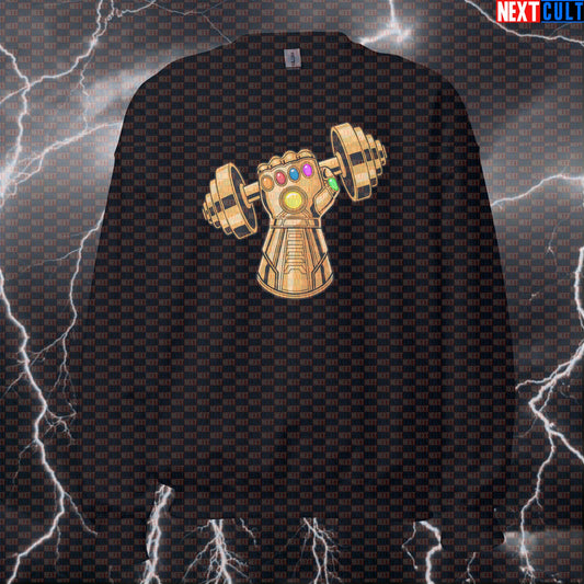 Dumbbell Gauntlet Funny Gym Sweatshirt Crewneck Pump Cover Pullover Sweater for Lifters Thanos Infinity Gauntlet Fans Sweatshirts Next Cult Brand