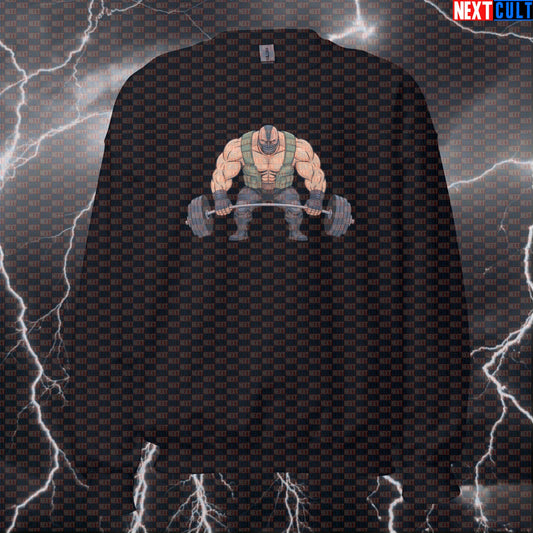 Funny Bane Gym Sweatshirt Superhero Workout Crewneck Pullover Pump Cover Sweater for Lifters Meme Gymbro Workout Fans Bane Bodybuilding Films Fitness Gym Leg Day Powerlifting Pump Cover Superheroes Workout Next Cult Brand