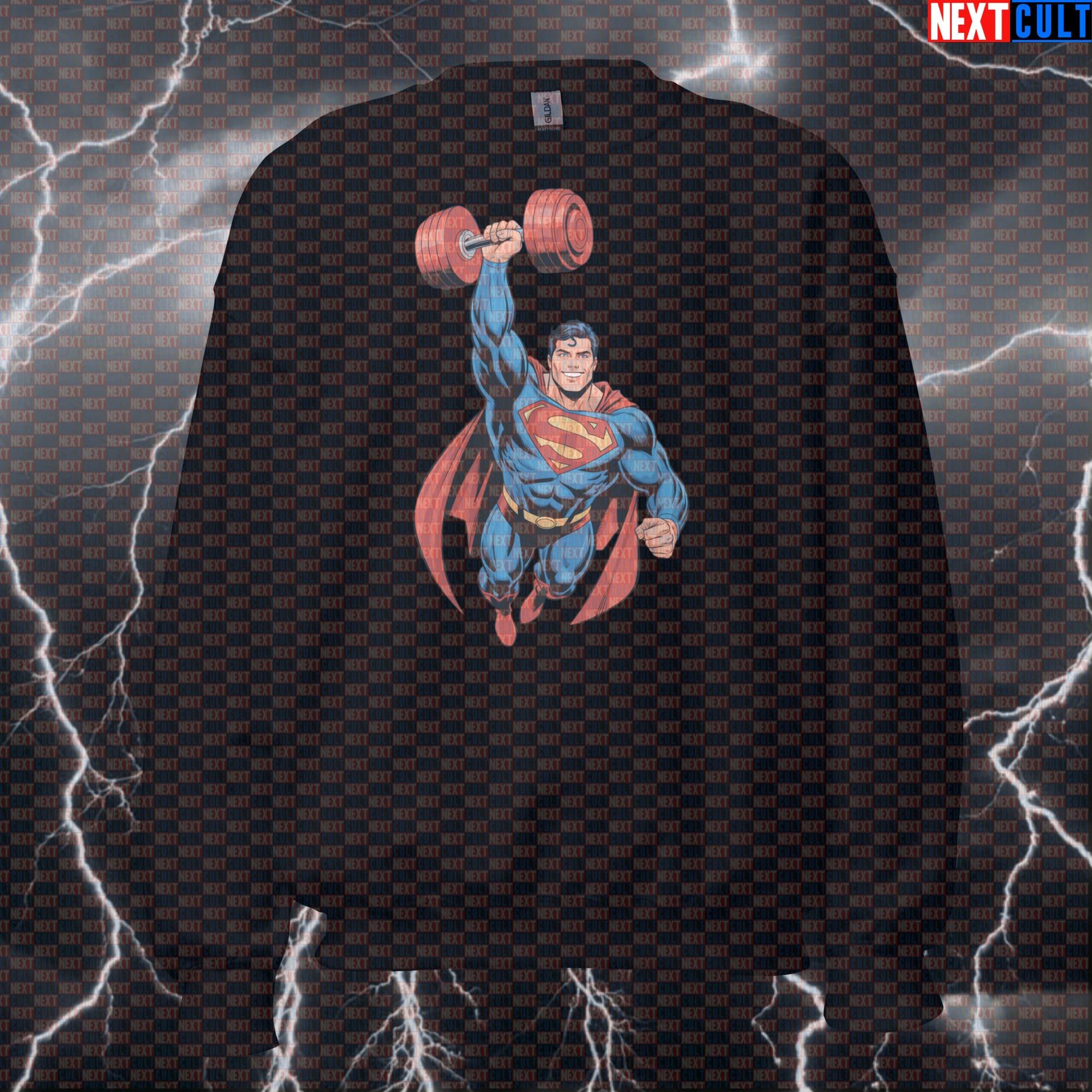 Superhero Gym Strength Funny Gym Sweatshirt Crewneck Pump Cover Pullover Sweater for Lifters Gymbros Man of Gym Workout Sweatshirts Next Cult Brand