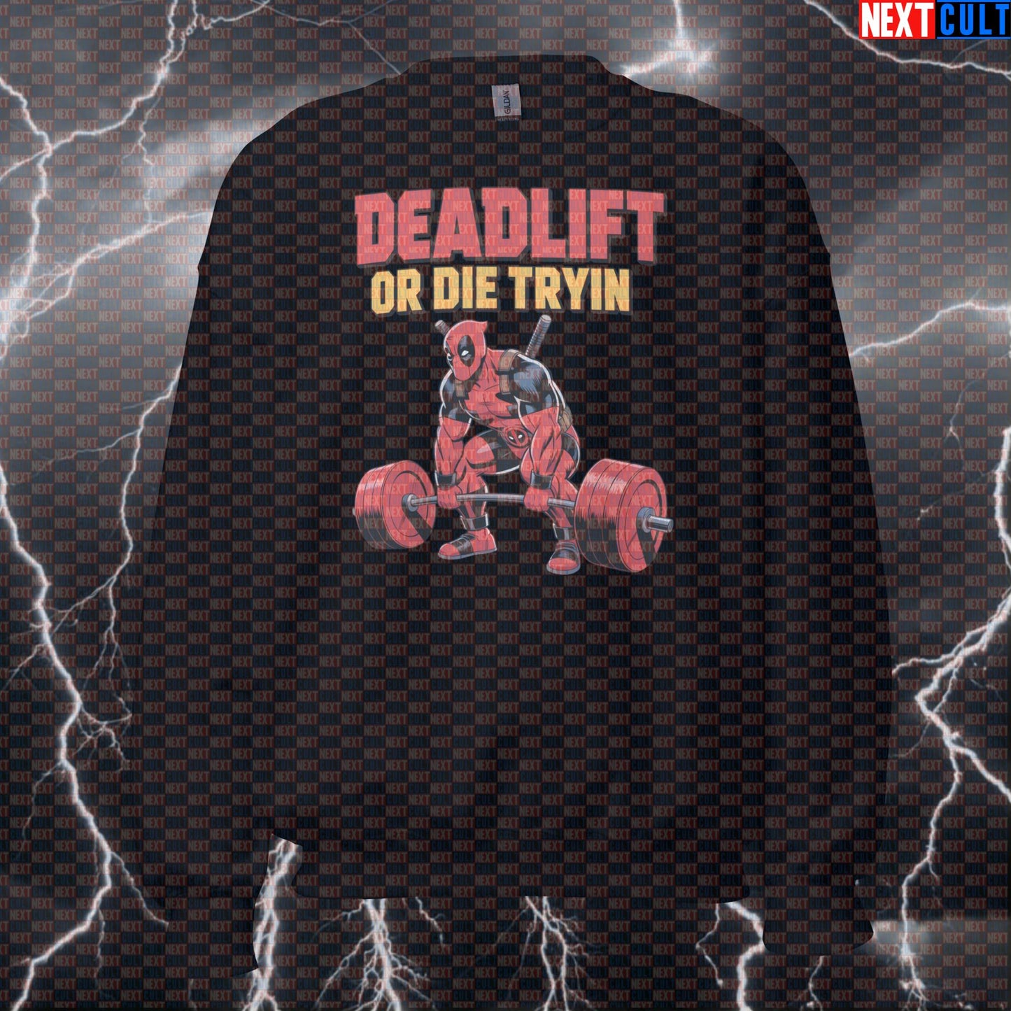 Deadlift or Die Tryin Funny Gym Sweatshirt Crewneck Pump Cover Pullover Sweater for Lifters Deadpool Fans Sweatshirts Next Cult Brand