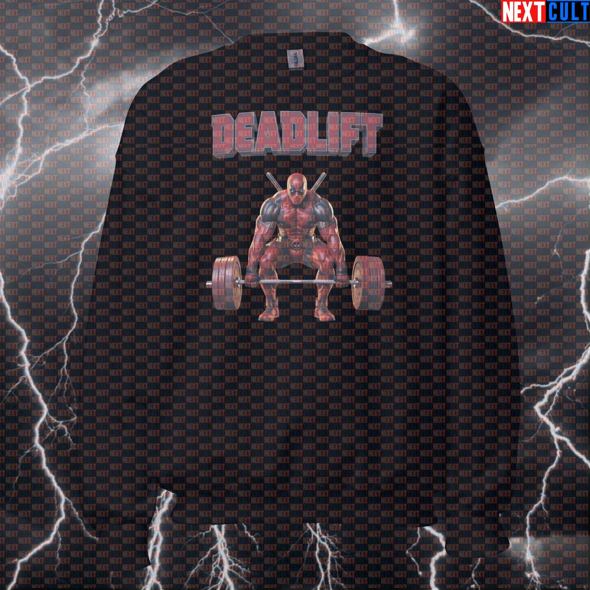 Deadpool Deadlift Funny Gym Sweatshirt Crewneck Pump Cover Pullover Sweater for Lifters Superhero Workout Fans Bodybuilding Deadpool Films Fitness Gym Leg Day Powerlifting Pump Cover Superheroes Workout Next Cult Brand