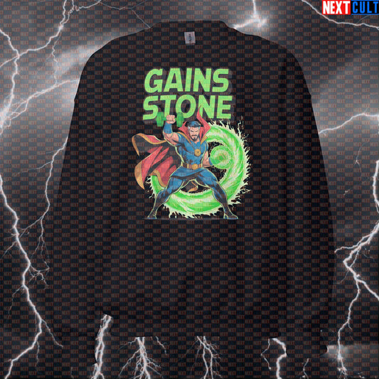 Gains Stone Funny Gym Sweatshirt Crewneck Pump Cover Pullover Sweater for Lifters Doctor Strange Gymbros Fans Sweatshirts Bodybuilding Doctor Strange Films Fitness Gym Pump Cover Superheroes Workout Next Cult Brand