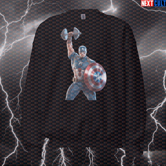 Captain America Funny Gym Sweatshirt Crewneck Pump Cover Pullover Sweater for Lifters Superhero Workout Fans Sweatshirts Next Cult Brand