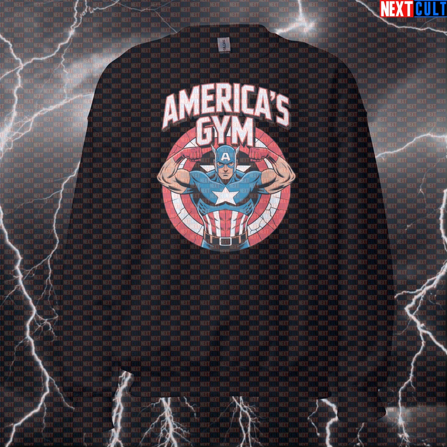 Americas Gym Funny Gym Sweatshirt Crewneck Pump Cover Pullover Sweater for Lifters Captain Hero Fitness Fans Sweatshirts Next Cult Brand
