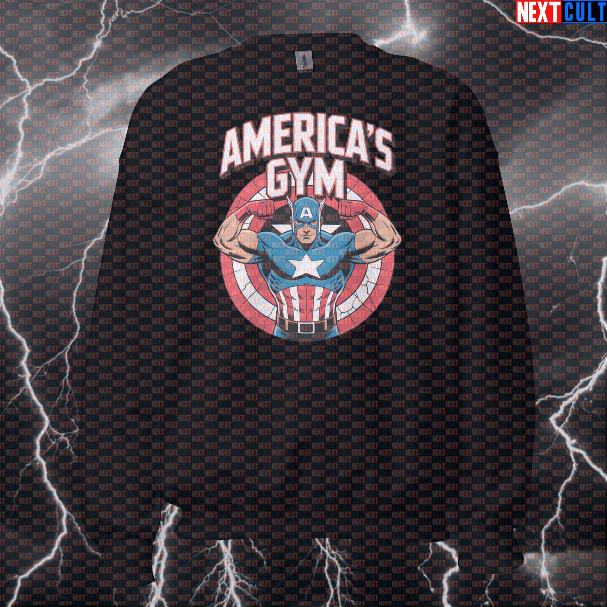 Americas Gym Funny Gym Sweatshirt Crewneck Pump Cover Pullover Sweater for Lifters Captain Hero Fitness Fans Sweatshirts Next Cult Brand