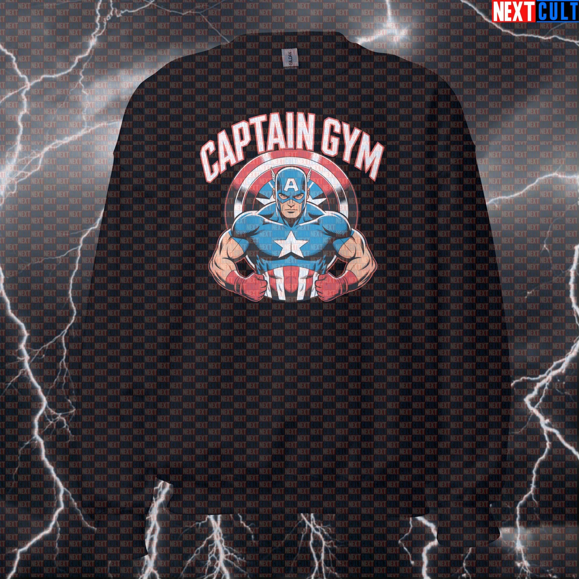 Captain Gym Funny Gym Sweatshirt Crewneck Pump Cover Pullover Sweater for Lifters Superhero Workout Fans Sweatshirts Next Cult Brand