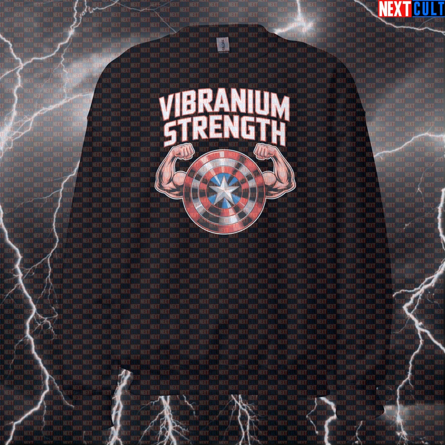 Vibranium Strength Funny Gym Sweatshirt Crewneck Pump Cover Pullover Sweater for Lifters Captain America Fans Sweatshirts Next Cult Brand