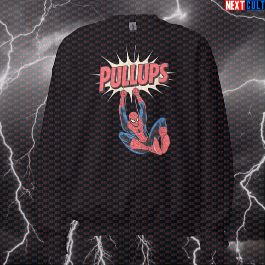 Funny Gym Spider Hero Pullups Sweatshirt Crewneck Pump Cover Pullover Sweater for Lifters Gymbros Workout Fans Avengers Bodybuilding Calisthenics Films Fitness Gym Pump Cover Spiderman Superheroes Workout Next Cult Brand