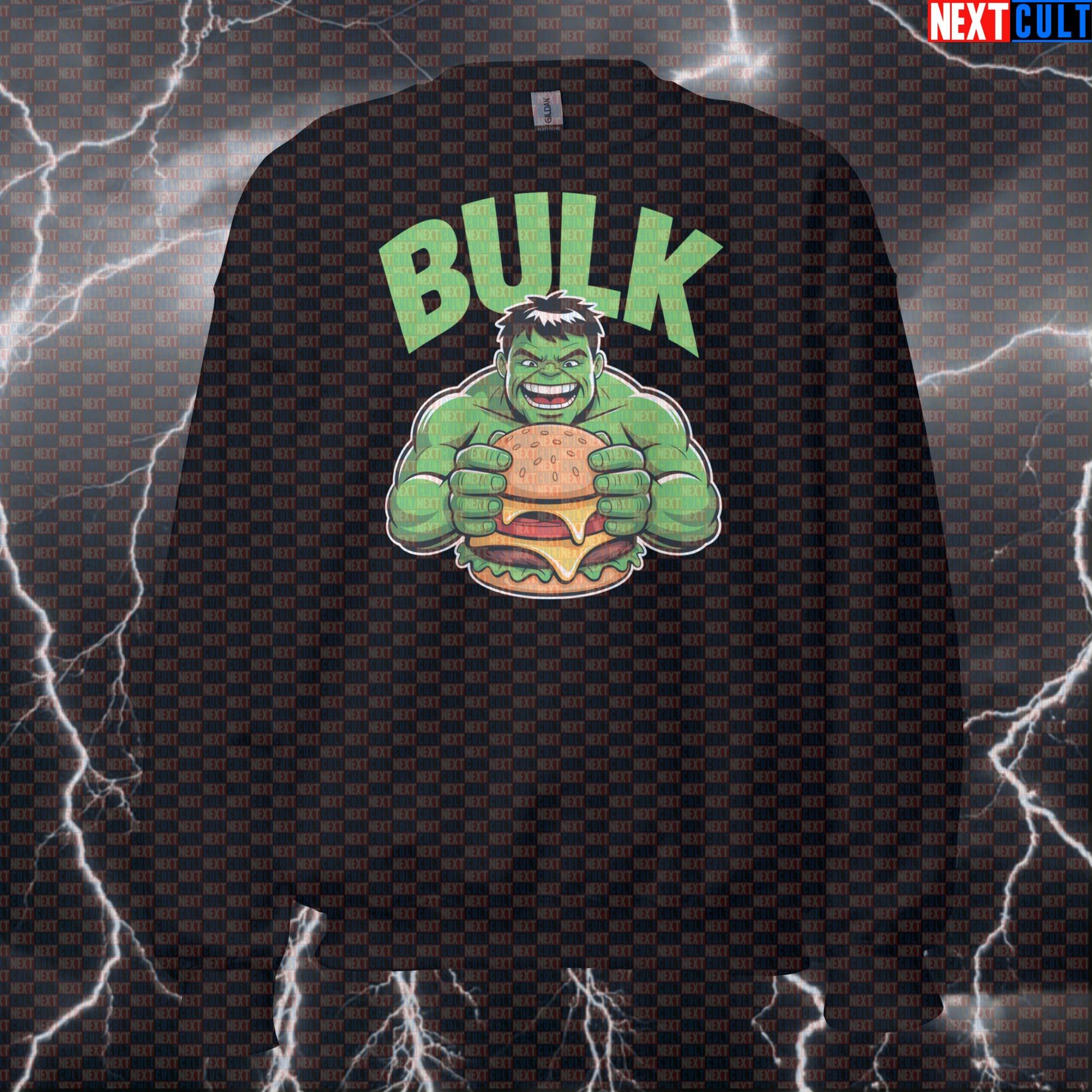 Hulk Bulk Fast Food Gym Sweatshirt Pump Cover Crewneck Pullover Funny Workout Sweater Jumper Top for Lifters Avengers Bodybuilding Bulking Fast Food Films Fitness Gym Hulk Pump Cover Superheroes Workout Next Cult Brand