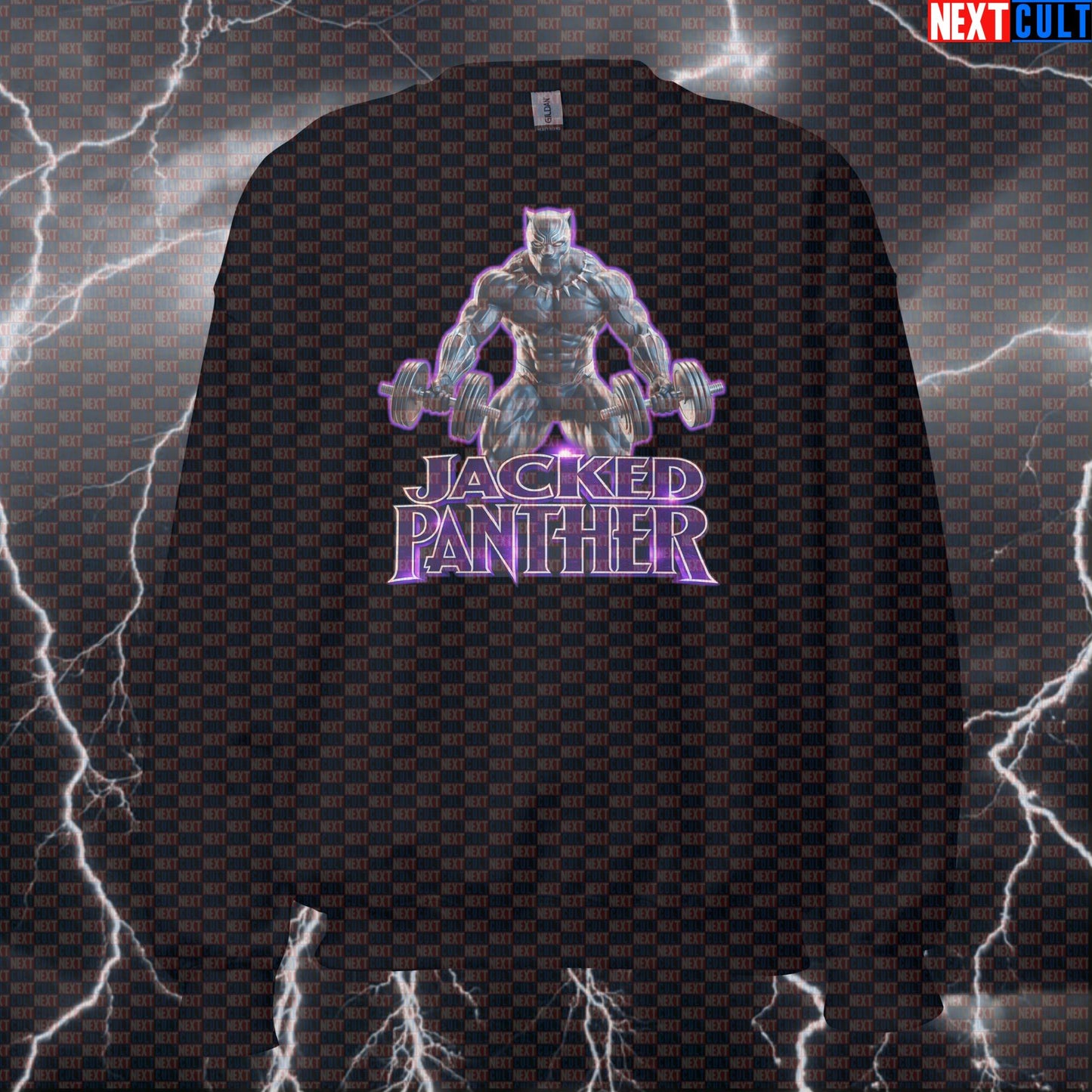 Jacked Panther Black Panther Funny Gym Sweatshirt Workout Sweatshirt Bodybuilding Powerlifting Fitness Meme Sweatshirts Next Cult Brand