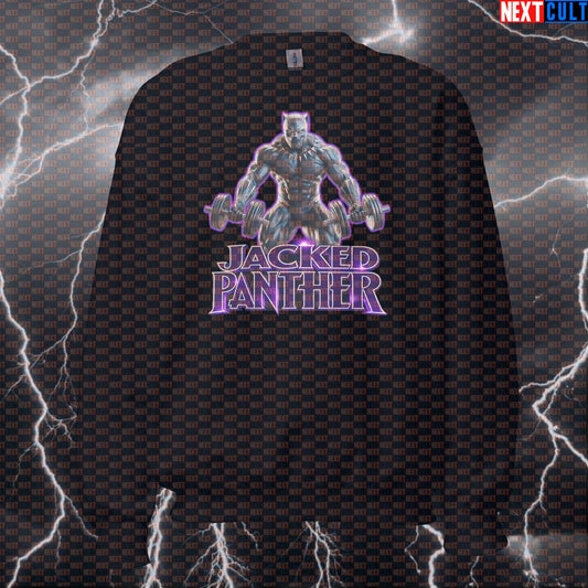 Jacked Panther Black Panther Funny Gym Sweatshirt Workout Sweatshirt Bodybuilding Powerlifting Fitness Meme Avengers Black Panther Bodybuilding Films Fitness Gym Pump Cover Superheroes Workout Next Cult Brand
