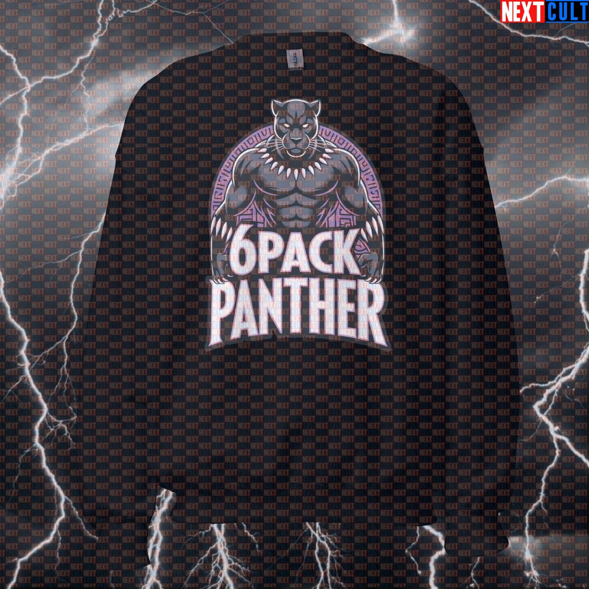 Six Pack Panther Gym Hero Funny Gym Sweatshirt Crewneck Pullover Pump Cover Workout Sweatshirt for Lifters Avengers Black Panther Bodybuilding Films Fitness Gym Pump Cover Superheroes Workout Next Cult Brand