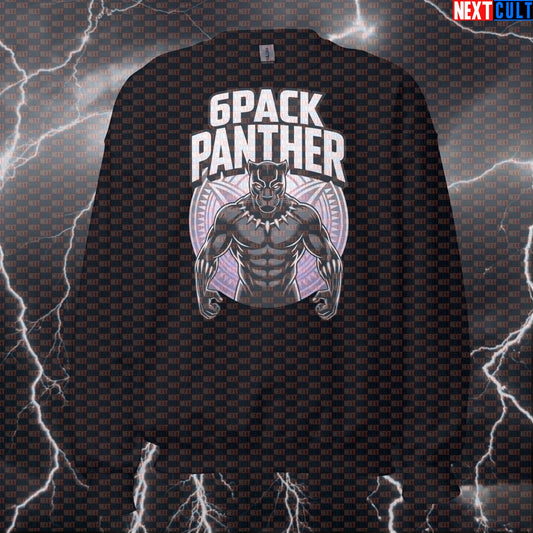 Funny Black Panther Six Pack Gym Sweatshirt Pump Cover Crewneck Pullover Jumper Workout Sweatshirt Top Avengers Black Panther Bodybuilding Films Fitness Gym Pump Cover Superheroes Workout Next Cult Brand