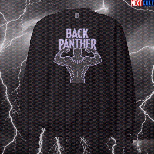 Black Panther Big Back Gym Sweatshirt Funny Workout Pump Cover Crewneck Pullover Jumper Gym Top for Lifters Avengers Black Panther Bodybuilding Films Fitness Gym Pump Cover Superheroes Workout Next Cult Brand