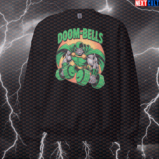 Doom Bells Funny Gym Sweatshirt Pump Cover Crewneck Pullover Workout Sweatshirt Doctor Doom Dumbbells Meme Sweater Sweatshirts Next Cult Brand