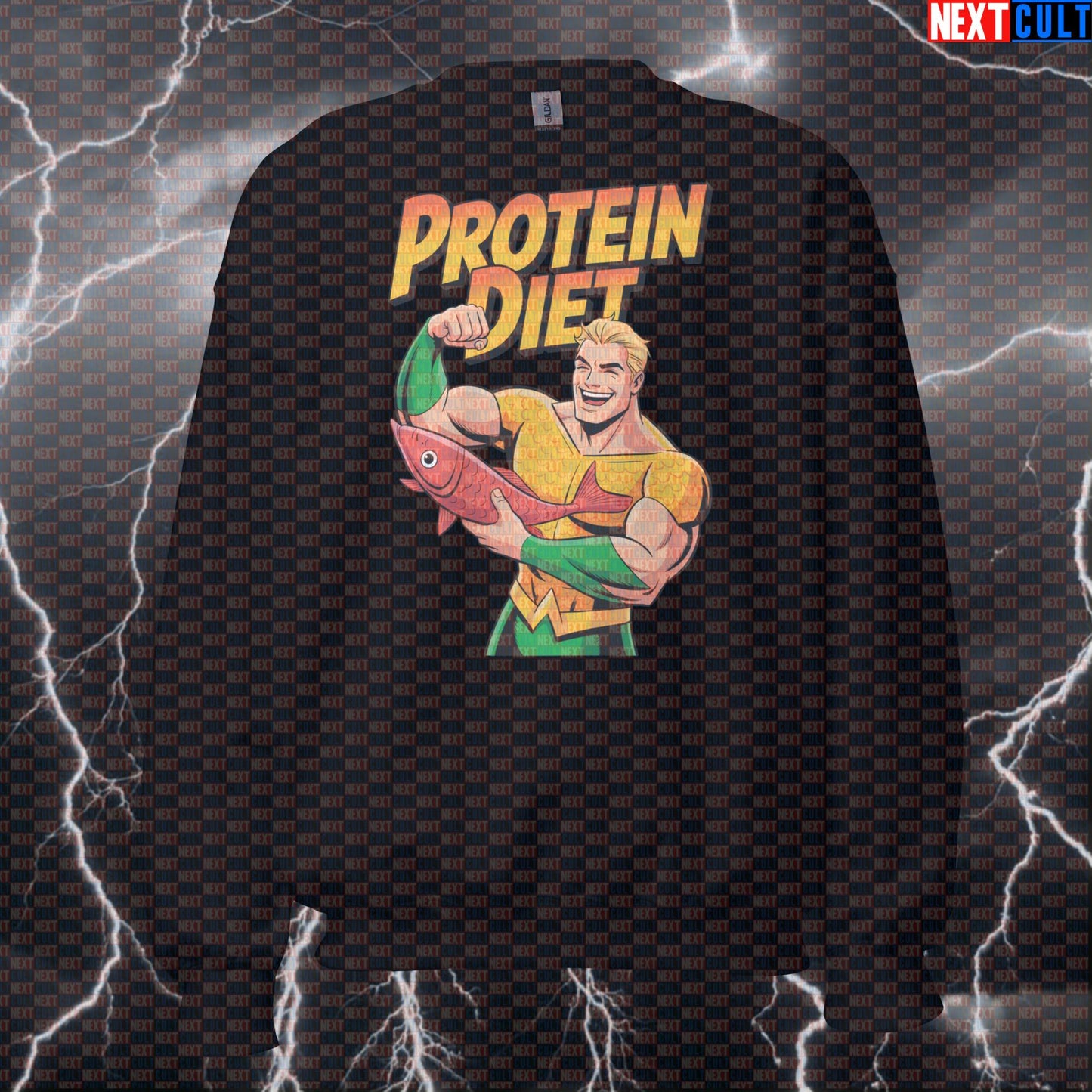 Aquaman Protein Diet Gym Sweatshirt Funny Seafood Gains Crewneck Pullover Pump Cover Workout Sweater Sweatshirts Next Cult Brand