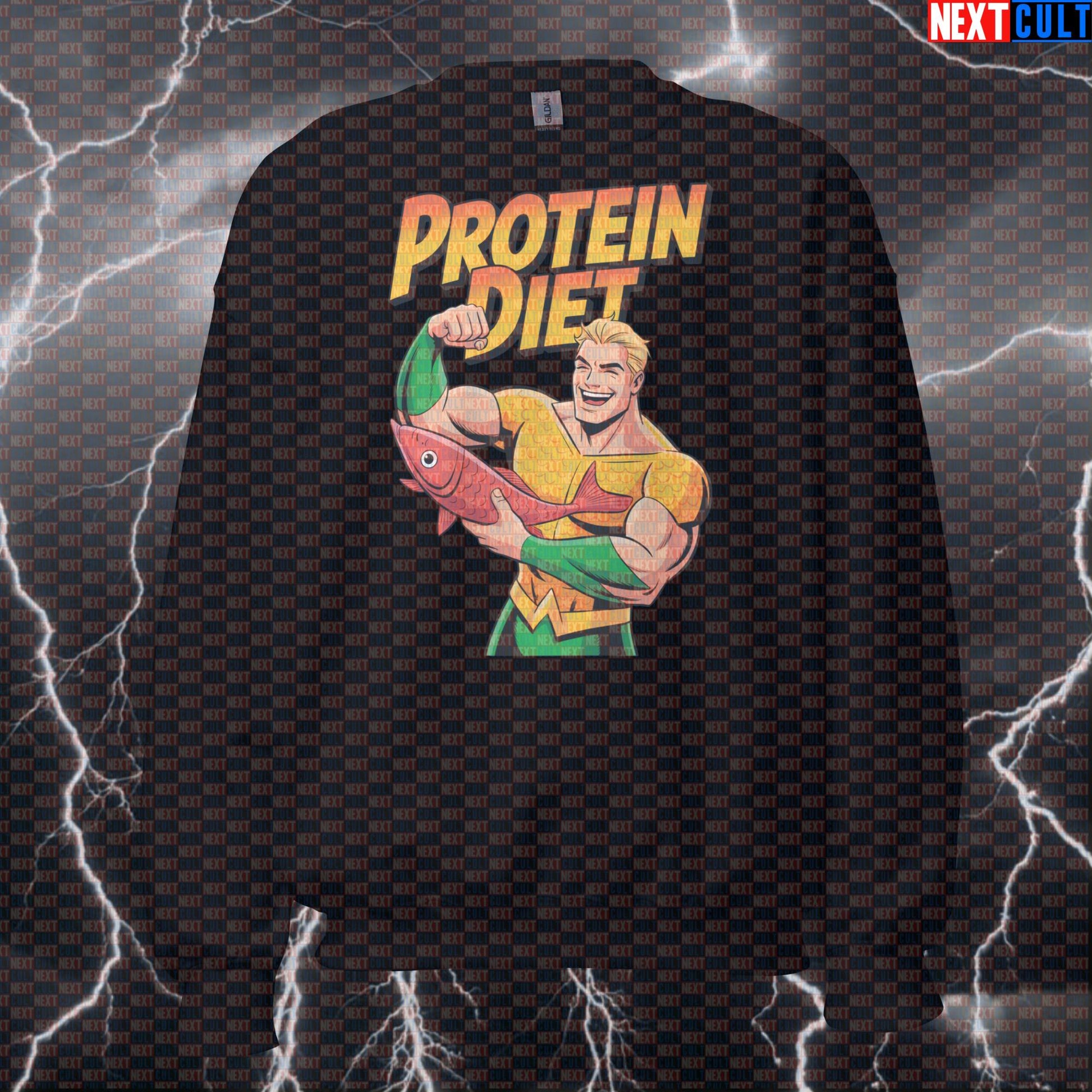 Aquaman Protein Diet Gym Sweatshirt Funny Seafood Gains Crewneck Pullover Pump Cover Workout Sweater Sweatshirts Next Cult Brand