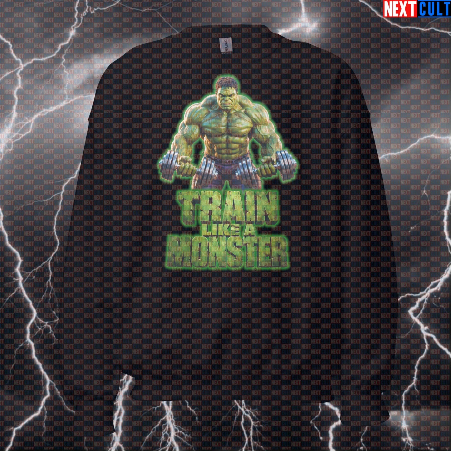 Train Like a Monster Hulk Funny Gym Sweatshirt Workout Sweatshirt Fitness Bodybuilding Strength Humor Sweatshirts Next Cult Brand