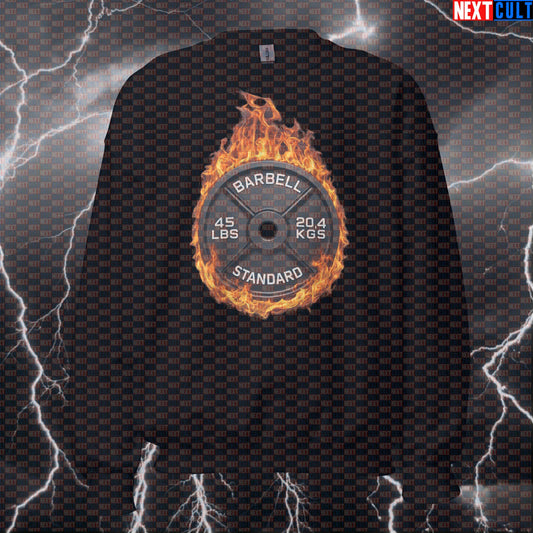 Flaming 45LB Weight Plate Funny Gym Sweatshirt Fire Barbell Lifting Workout Sweatshirt Fitness Sweatshirts Next Cult Brand