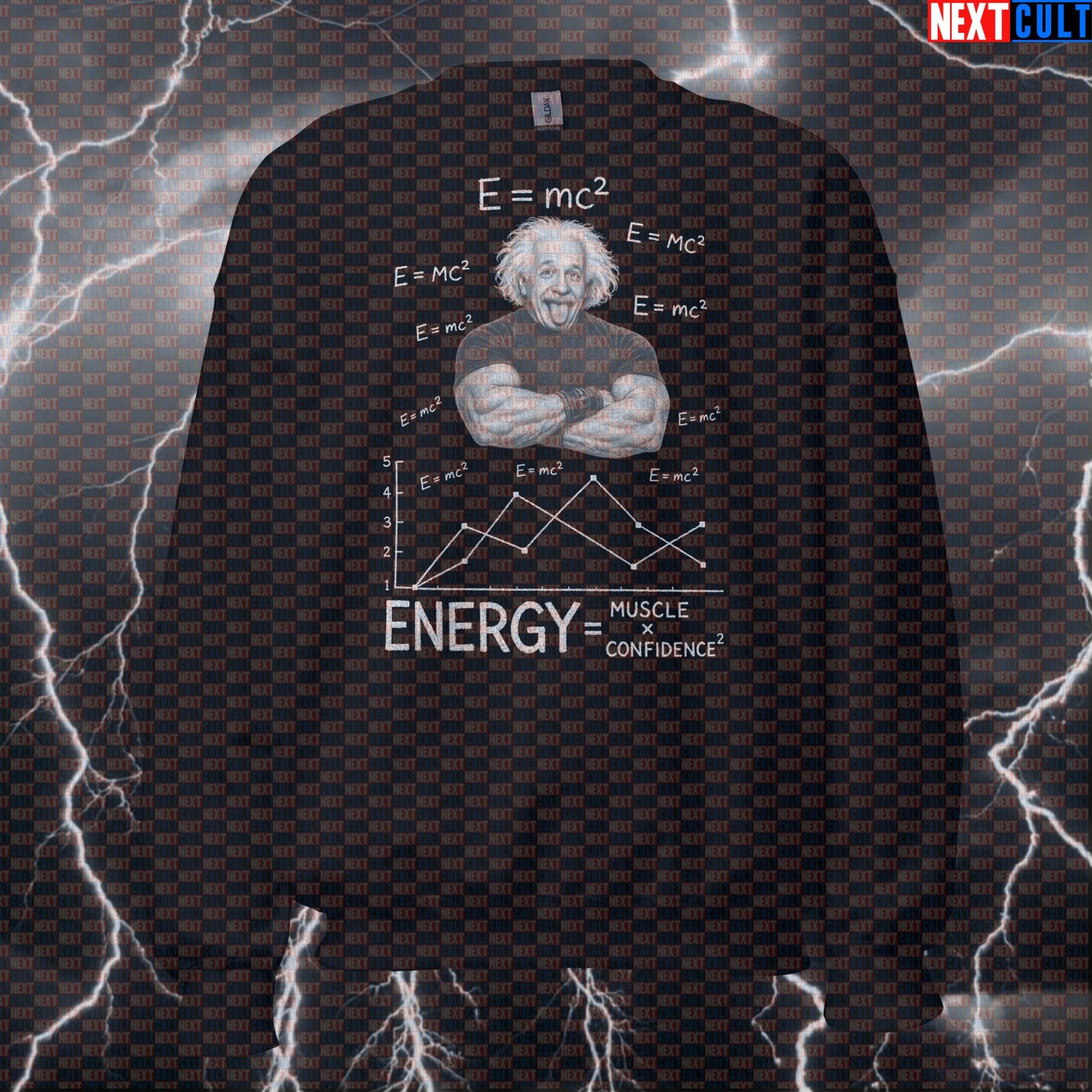 E = mc² Energy Muscle Confidence Funny Gym Sweatshirt Albert Einstein Science Based Lifting Workout Sweatshirts Next Cult Brand