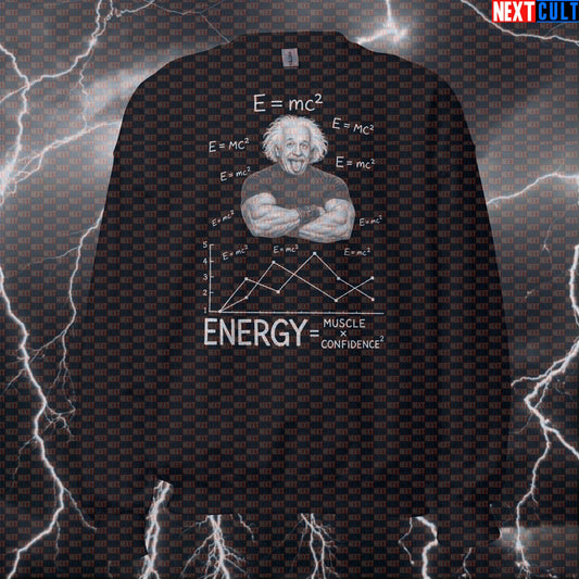 E = mc² Energy Muscle Confidence Funny Gym Sweatshirt Albert Einstein Science Based Lifting Workout Sweatshirts Next Cult Brand